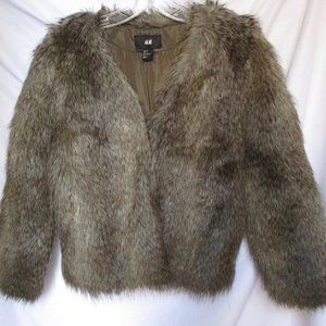 H&M Gray/Brown Faux Fur Jacket  Size 4